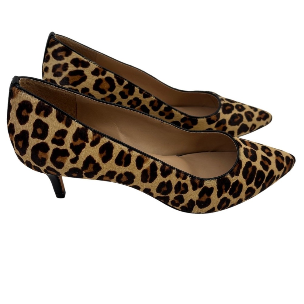 Joan Oloff Leopard Print Calf Hair Kitten Heel Pumps Pointed Toe Leather Size 8M